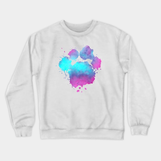 Watercolor pink and blue cute colorful dog paw - Dog Lover Owner Gift Crewneck Sweatshirt by My Furry Friend